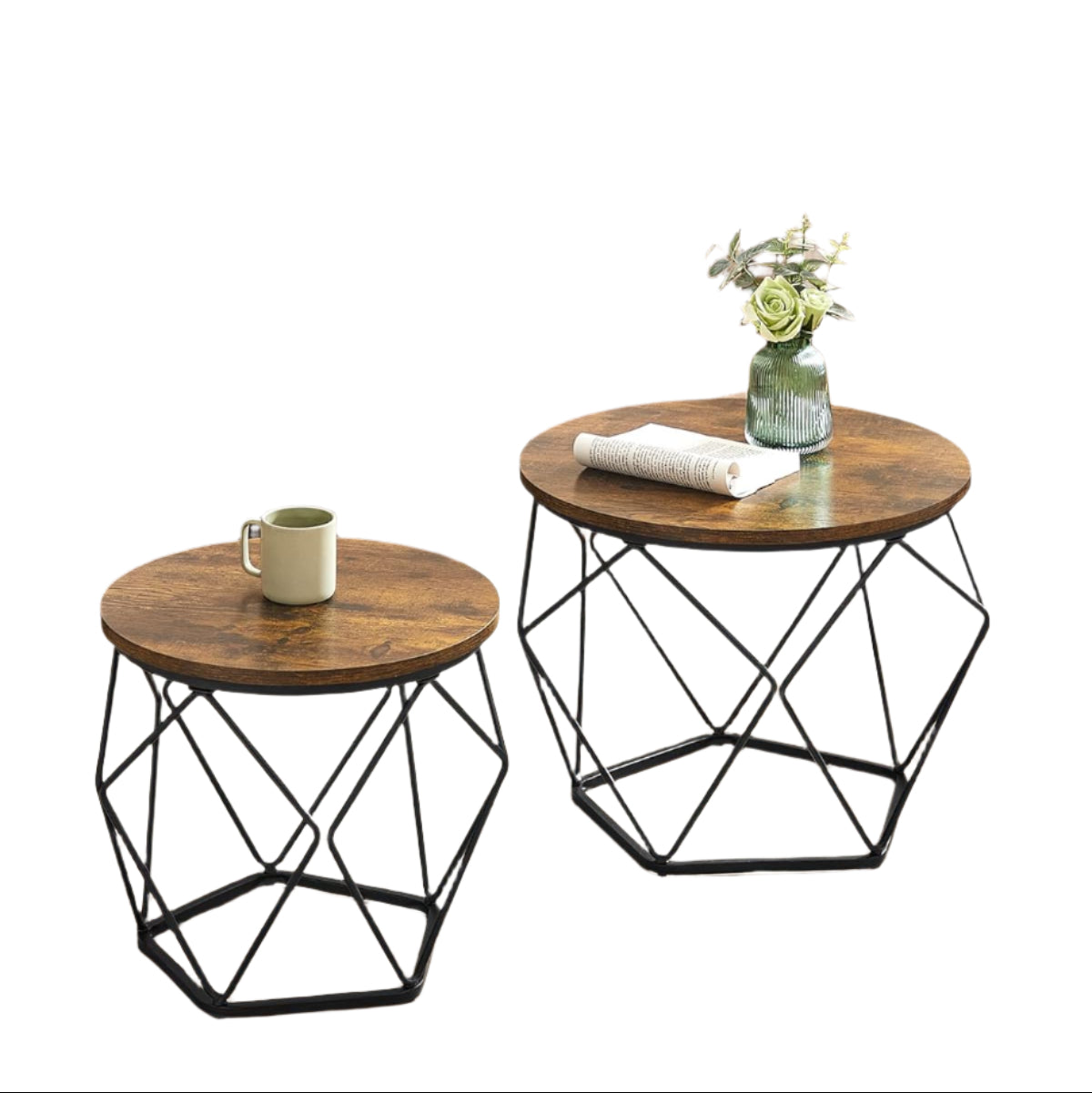 Set of 2 Industrial Coffee Tables - Geometric Design