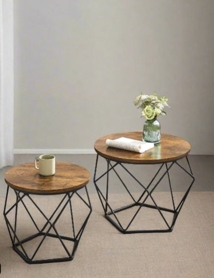 Set of 2 Industrial Coffee Tables - Geometric Design