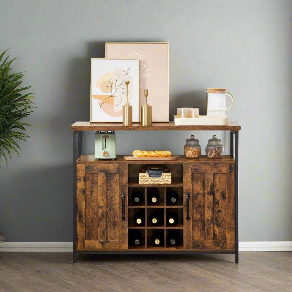 Rustic Sideboard Buffet Table with Wine Rack – Storage Cabinet for Kitchen or Dining Room
