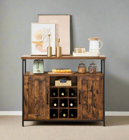 Rustic Sideboard Buffet Table with Wine Rack – Storage Cabinet for Kitchen or Dining Room