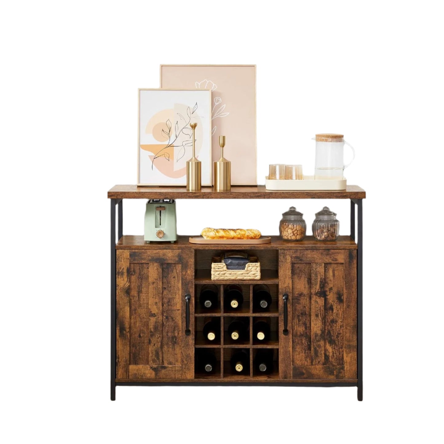 Rustic Sideboard Buffet Table with Wine Rack – Storage Cabinet for Kitchen or Dining Room