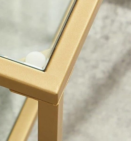 Modern Glass Coffee Table with Storage – Gold Steel Frame, Tempered Glass Shelves