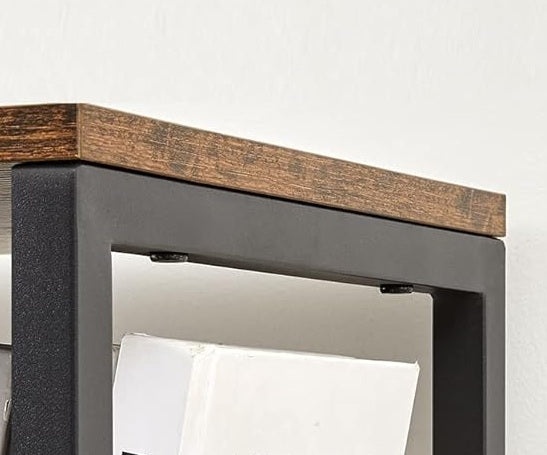 6-Tier Industrial Bookshelf with Steel Frame – Rustic Brown & Ink Black Tall Storage Shelf, 120 cm Wide