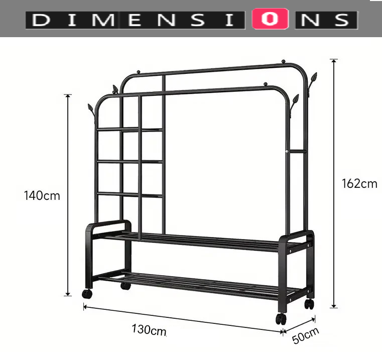 Black Heavy Duty Double Clothes Rail with Wheels – Garment Hanging Rack & Storage Shelf