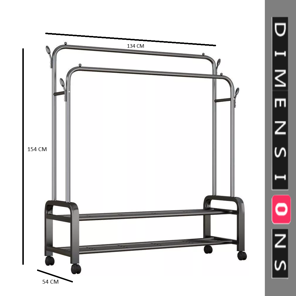 Black Heavy Duty Double Rail Clothes Rack – Garment Hanging Stand with Wheels