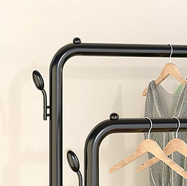Black Heavy Duty Double Rail Clothes Rack – Garment Hanging Stand with Wheels
