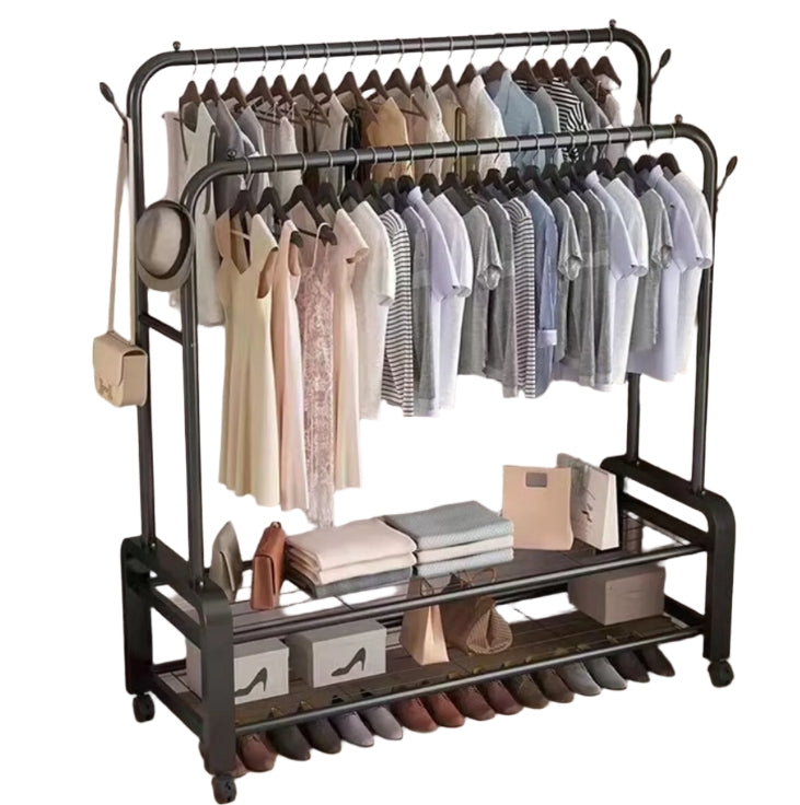 Black Heavy Duty Double Rail Clothes Rack – Garment Hanging Stand with Wheels