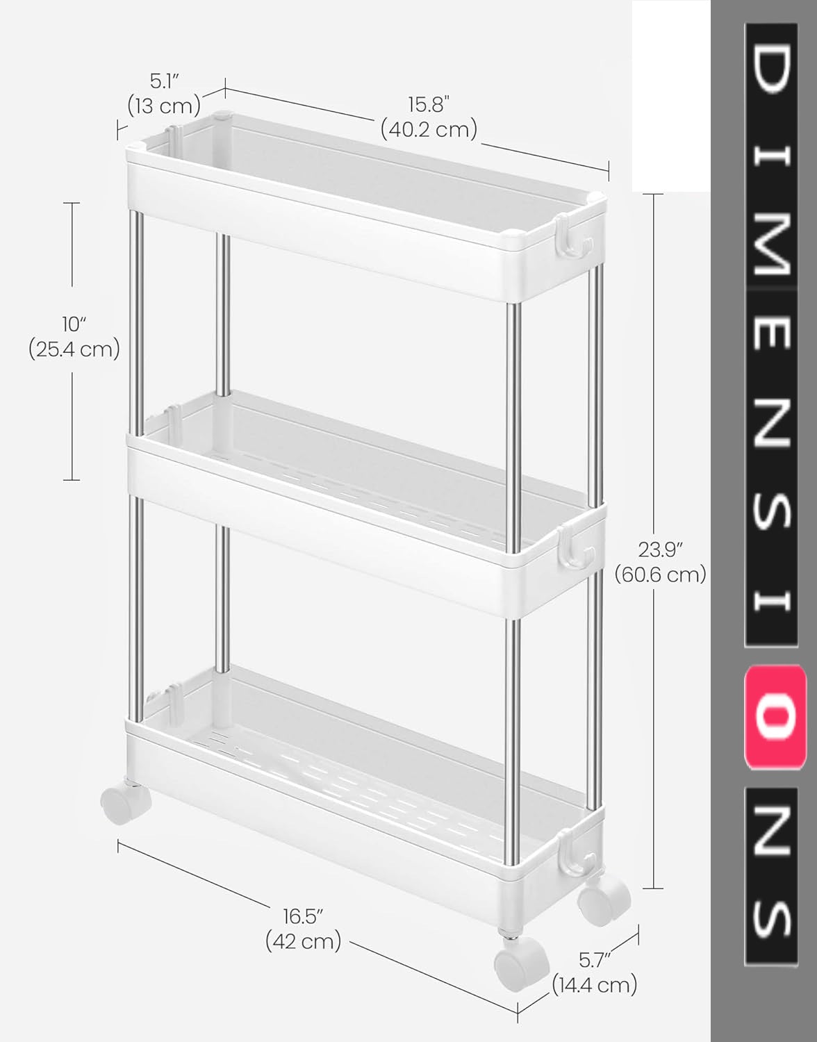 3-Tier Slim Storage Trolley with Wheels – Rolling Utility Cart for Kitchen, Bathroom
