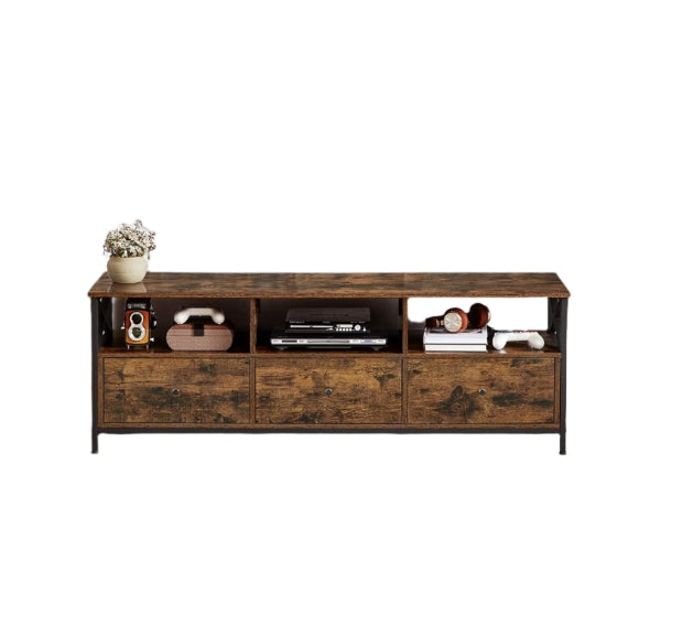 Industrial TV Stand for up to 65-Inch TV – Media Console with 3 Drawers & 3 Open Shelves