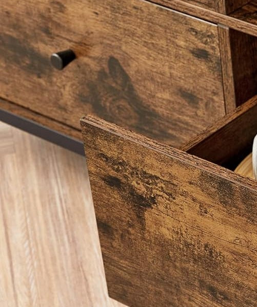 Industrial TV Stand for up to 65-Inch TV – Media Console with 3 Drawers & 3 Open Shelves