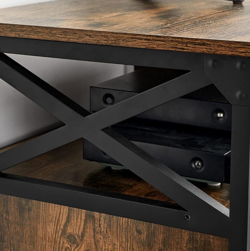 Industrial TV Stand for up to 65-Inch TV – Media Console with 3 Drawers & 3 Open Shelves