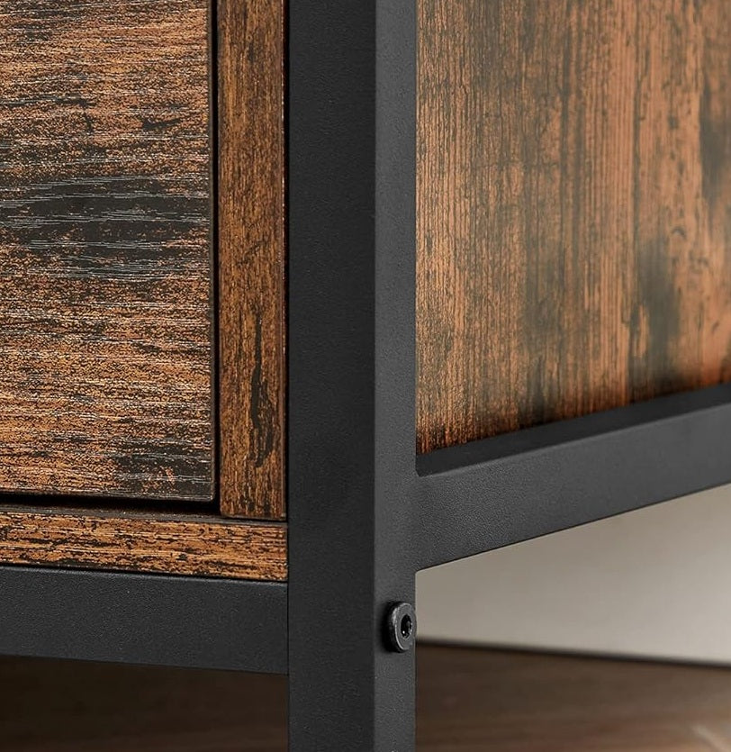 Industrial TV Stand for up to 65-Inch TV – Media Console with 3 Drawers & 3 Open Shelves