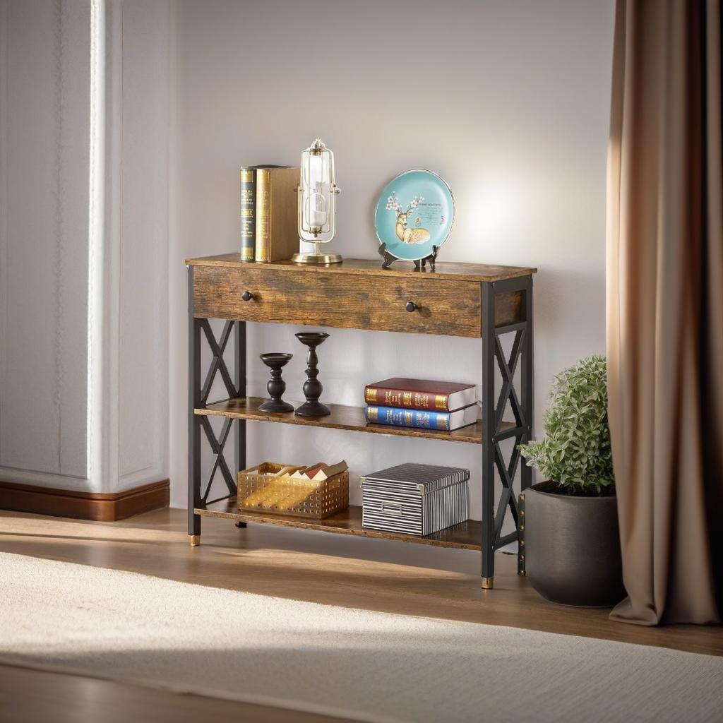 2 drawer brown console table