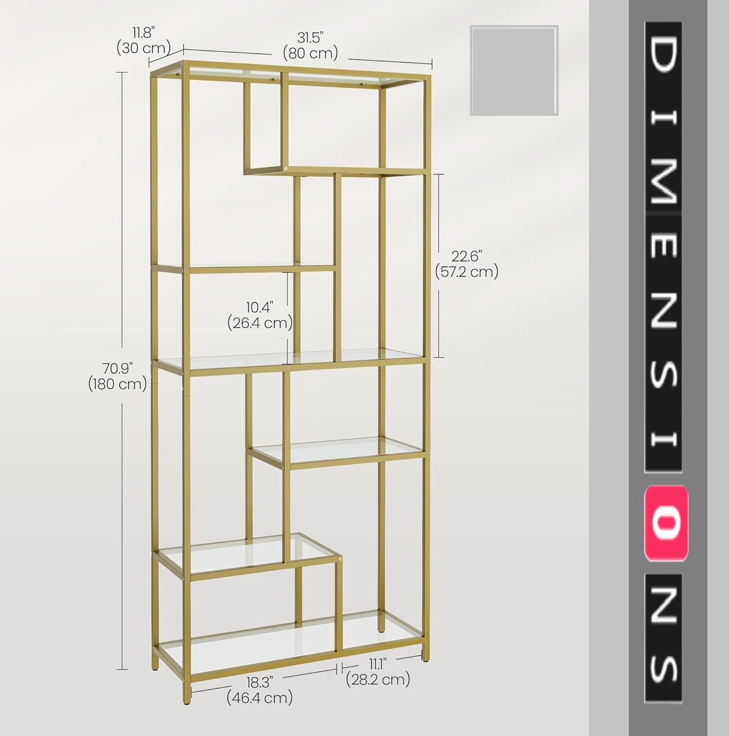 6-Tier Glass Bookshelf – Tall Display Bookcase & Plant Stand, Tempered Glass Shelves,
