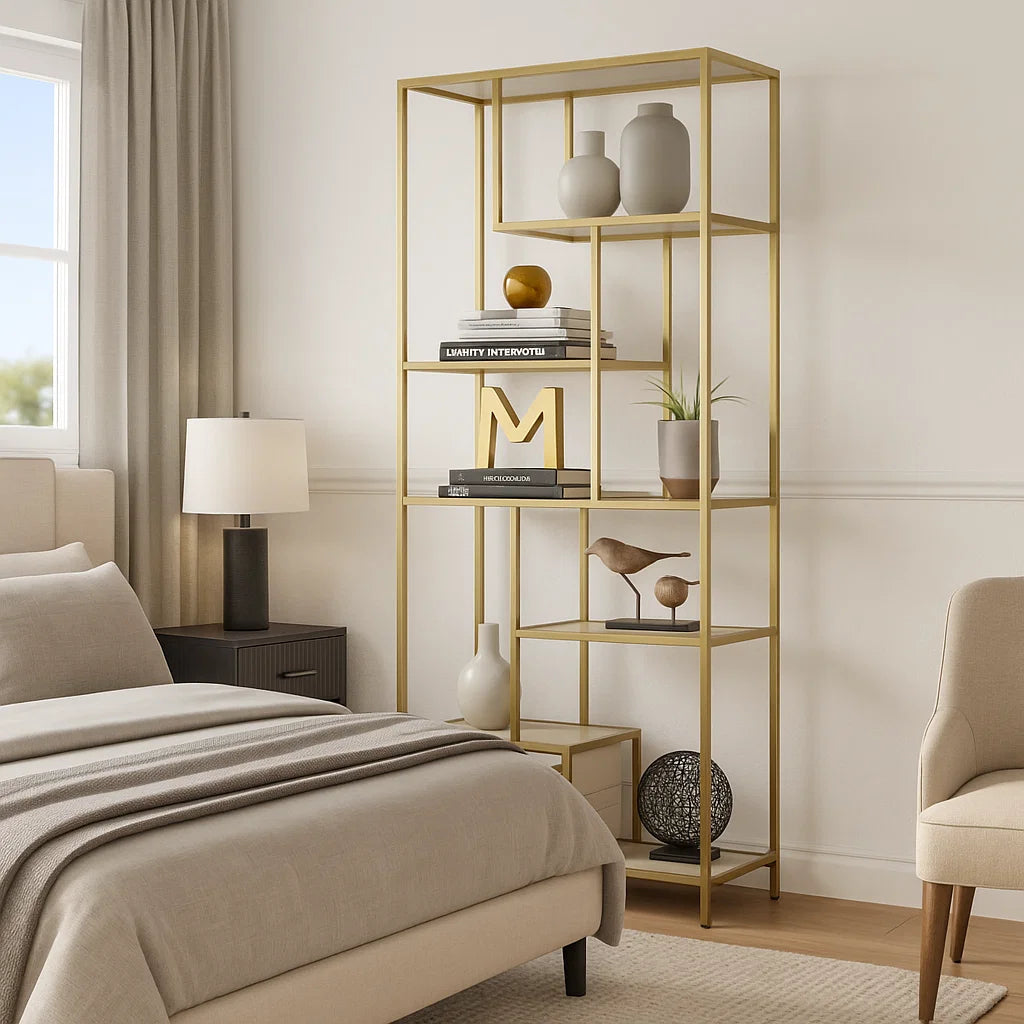 6-Tier Glass Bookshelf – Tall Display Bookcase & Plant Stand, Tempered Glass Shelves,