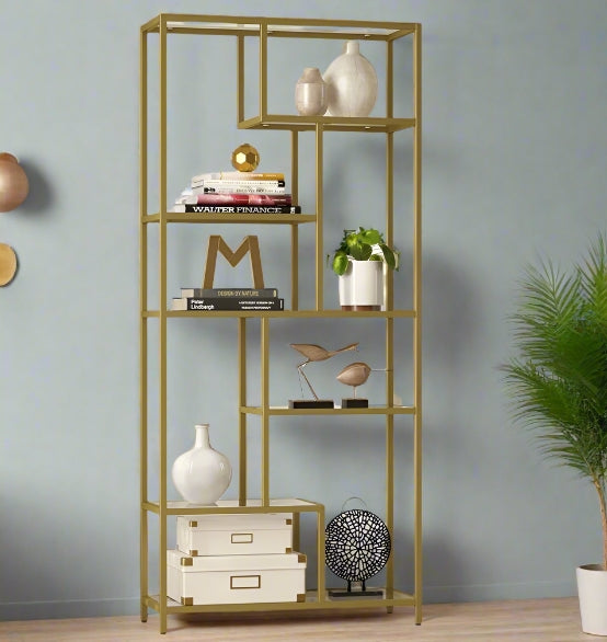6-Tier Glass Bookshelf – Tall Display Bookcase & Plant Stand, Tempered Glass Shelves,