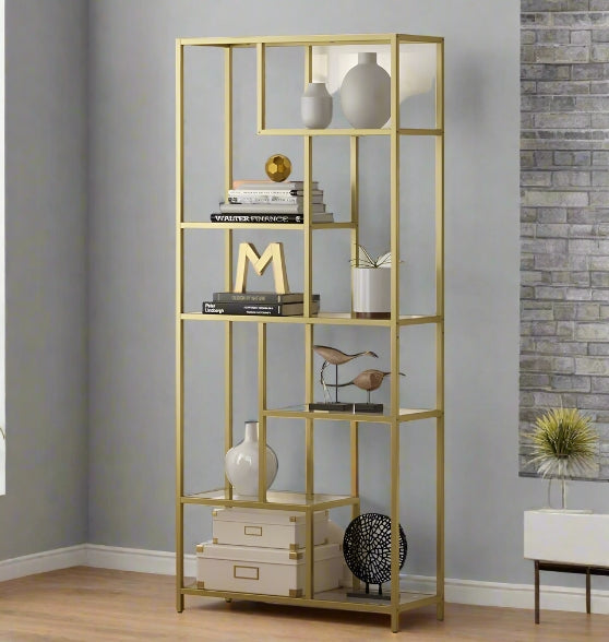 6-Tier Glass Bookshelf – Tall Display Bookcase & Plant Stand, Tempered Glass Shelves,