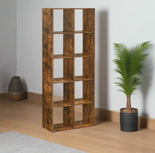 10-Cube Bookcase, Rustic Brown Storage Unit, Industrial Bookshelf for Living Room, Bedroom,