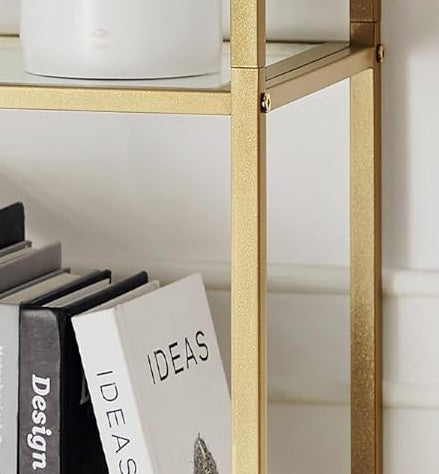 5-Tier Tempered Glass Shelf Unit, Arched Display Rack, Metallic Gold Frame 183.5 cm