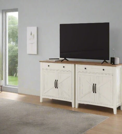 Farmhouse Sideboard Cabinet, Rustic White and Honey Brown, 80 x 40 x 80 cm, Storage Unit with Drawer,