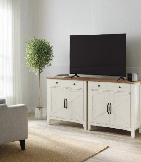 Farmhouse Sideboard Cabinet, Rustic White and Honey Brown, 80 x 40 x 80 cm, Storage Unit with Drawer,
