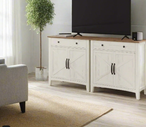 Farmhouse Sideboard Cabinet, Rustic White and Honey Brown, 80 x 40 x 80 cm, Storage Unit with Drawer,