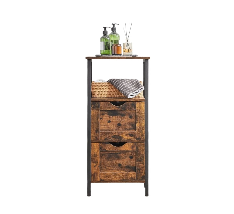 Slim Bathroom Floor Cabinet with 2 Drawers and Open Shelf for Bathroom, Bedroom, or Living Room