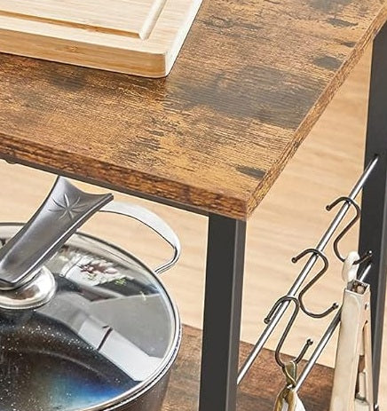 Kitchen Island Shelf, Baker’s Rack with 3 Shelves & Hooks, Rustic Brown & Black