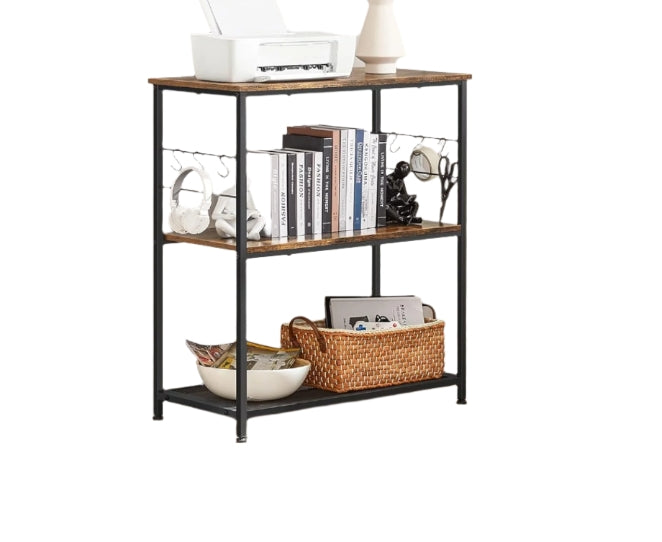 Kitchen Island Shelf, Baker’s Rack with 3 Shelves & Hooks, Rustic Brown & Black