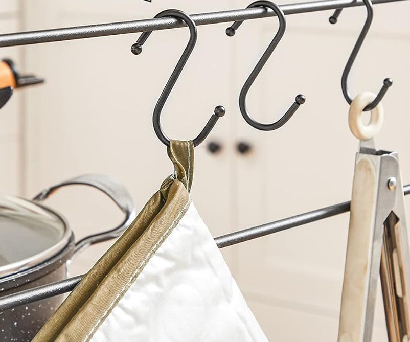 Kitchen Island Shelf, Baker’s Rack with 3 Shelves & Hooks, Rustic Brown & Black