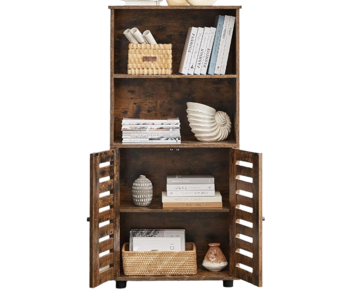 Rustic Brown Floor Standing Cabinet with Louvered Doors & Adjustable Shelf