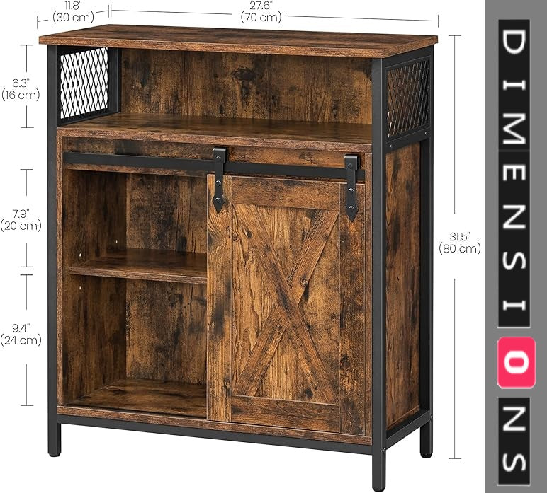 Industrial Storage Cabinet with Sliding Door, Adjustable Shelf, Open Compartment for Entryway & Living Room