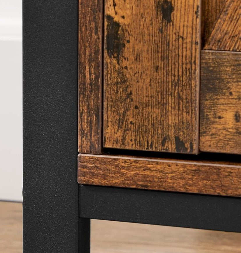 Industrial Storage Cabinet with Sliding Door, Adjustable Shelf, Open Compartment for Entryway & Living Room