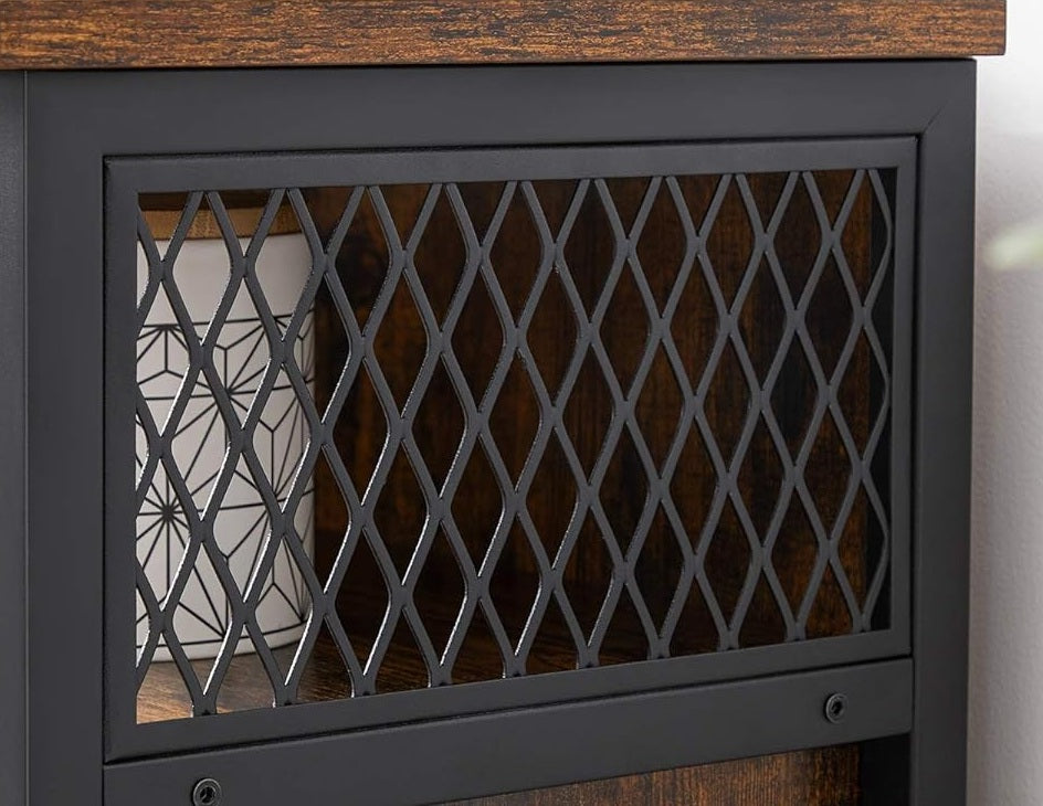 Industrial Storage Cabinet with Sliding Door, Adjustable Shelf, Open Compartment for Entryway & Living Room