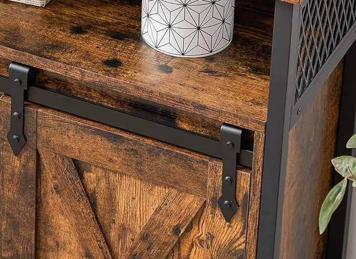 Industrial Storage Cabinet with Sliding Door, Adjustable Shelf, Open Compartment for Entryway & Living Room