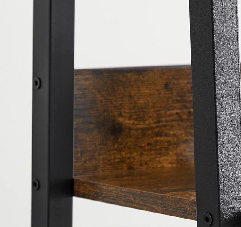 Industrial 4-Tier Ladder Shelf, Rustic Brown & Black Bookcase for Living Room or Office