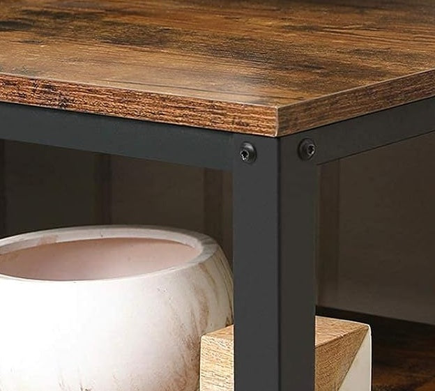 Industrial TV Stand, 140 cm Console Table with Shelves, Metal Frame, Rustic Brown Wood Finish