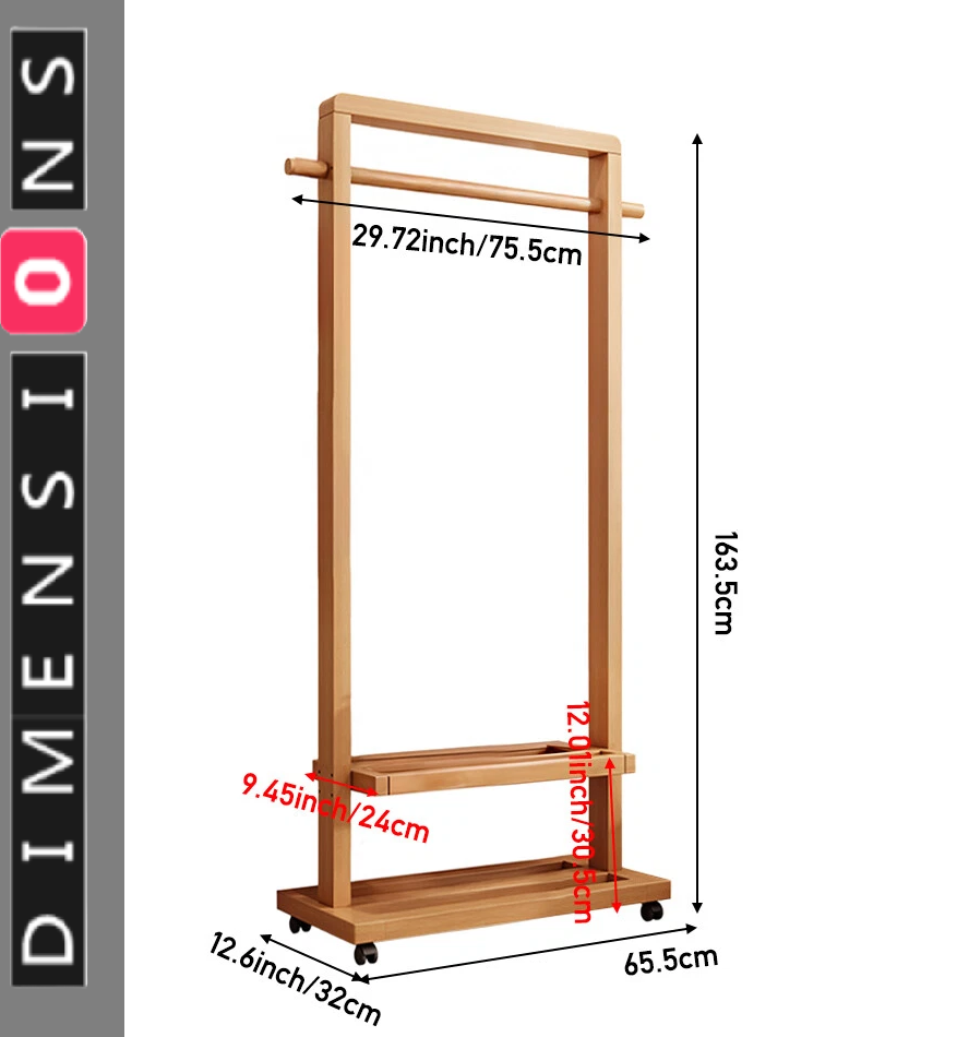 Rolling Bamboo Clothes Rail with Shelf – Heavy Duty Wooden Garment Hanging Stand with Wheels