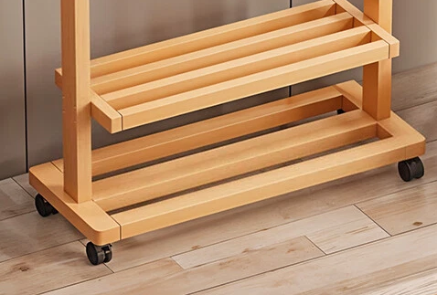 Rolling Bamboo Clothes Rail with Shelf – Heavy Duty Wooden Garment Hanging Stand with Wheels