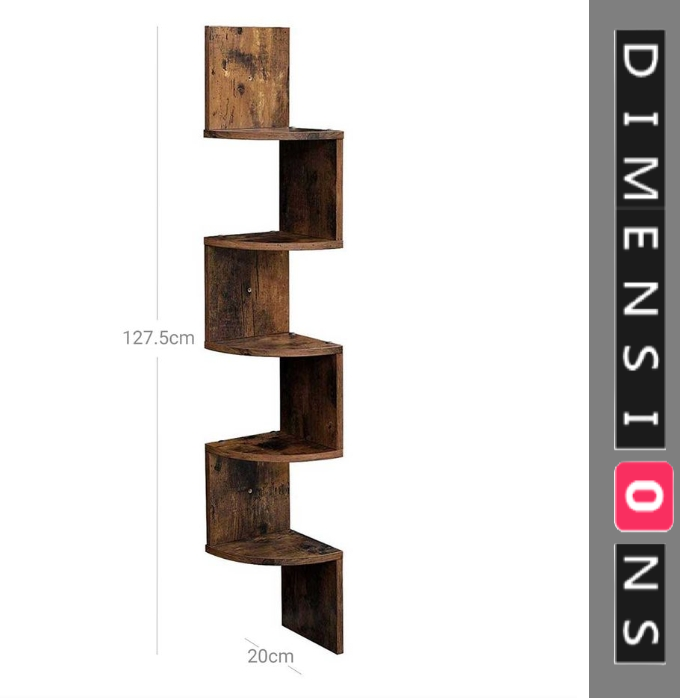 Rustic Brown 5-Tier Corner Wall Shelf – Floating Display Bookcase