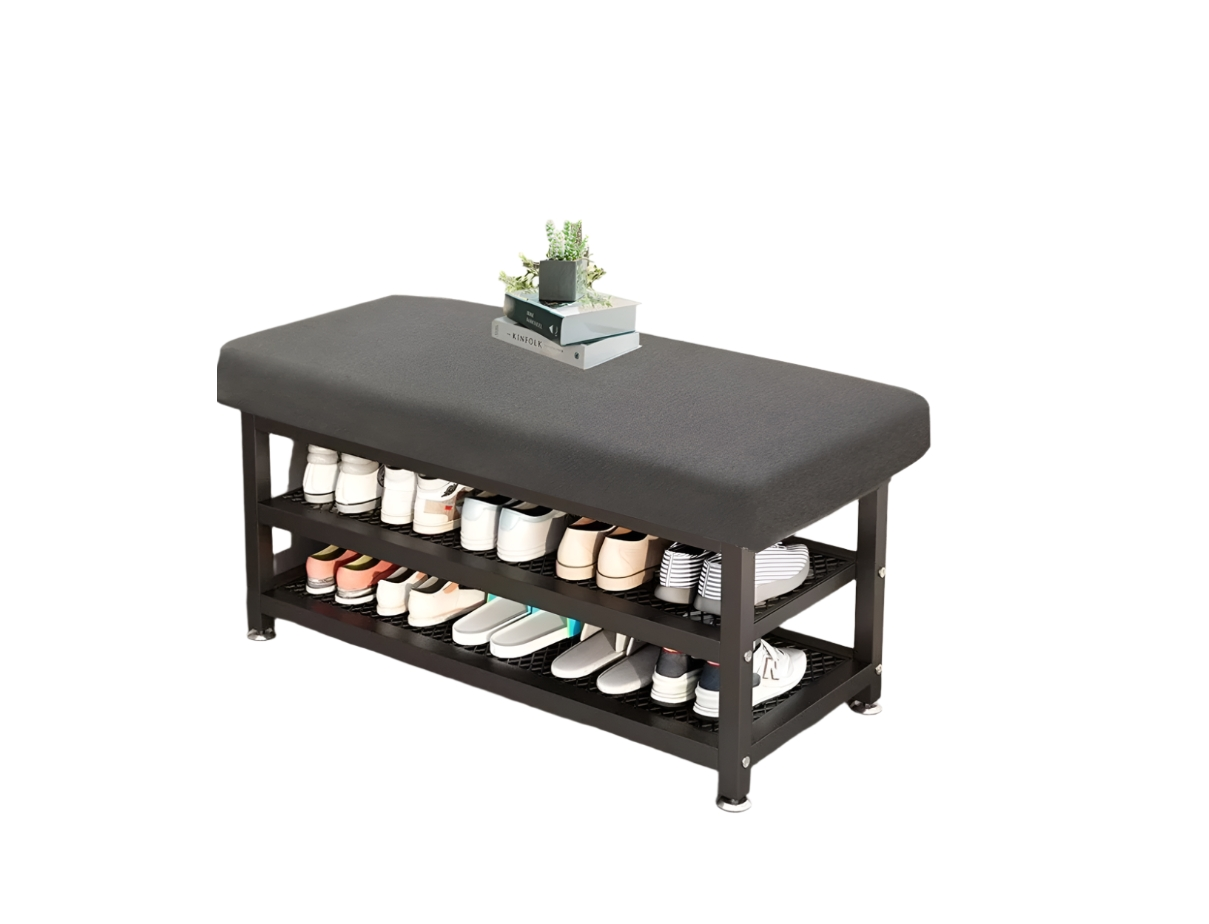 2-Tier Shoe Bench with Padded Cushion – Shoe Rack Storage Organizer with Adjustable Feet