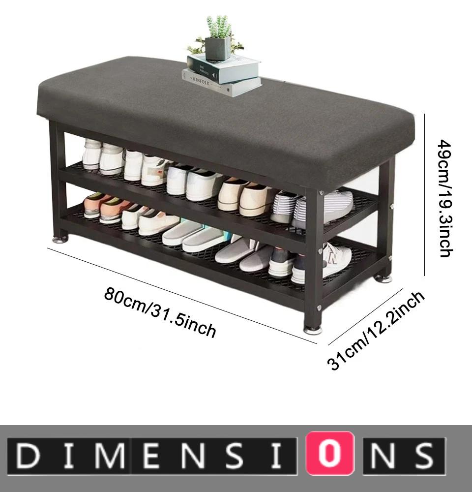 2-Tier Shoe Bench with Padded Cushion – Shoe Rack Storage Organizer with Adjustable Feet