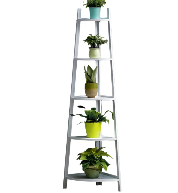 5-Tier White Corner Ladder Shelf – Modern Display Stand for Plants & Home Decor