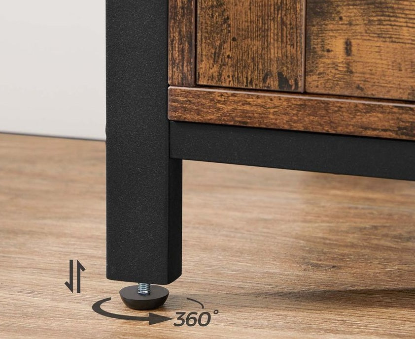 Rustic Sideboard Buffet Table with Glass Doors – Storage Cabinet with Adjustable Shelves