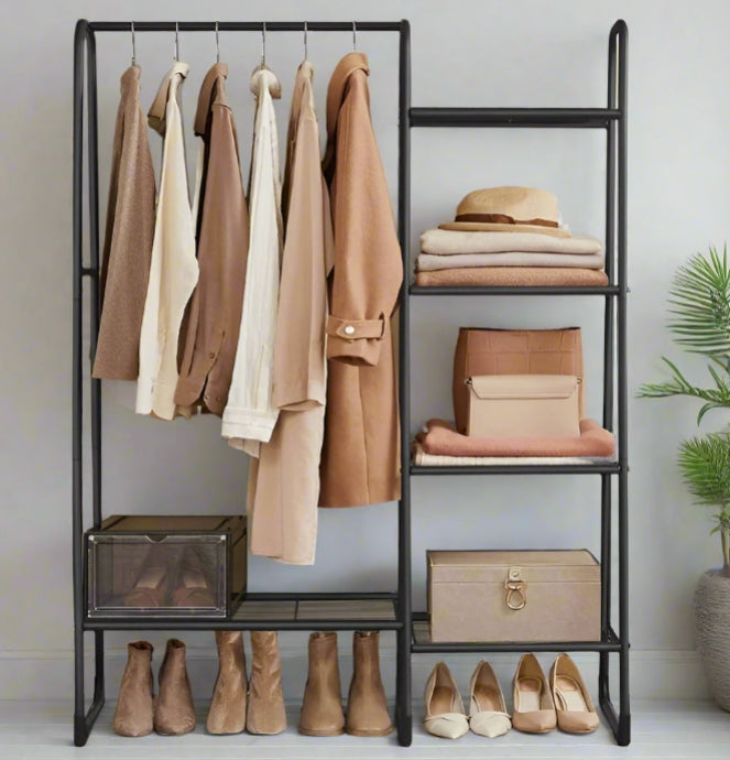 Clothes Rail Freestanding Garment Rack with 5 Storage Shelves Metal Frame – Black