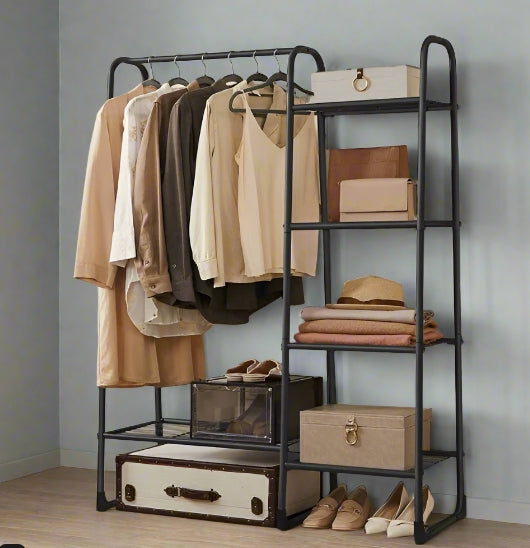 Clothes Rail Freestanding Garment Rack with 5 Storage Shelves Metal Frame – Black