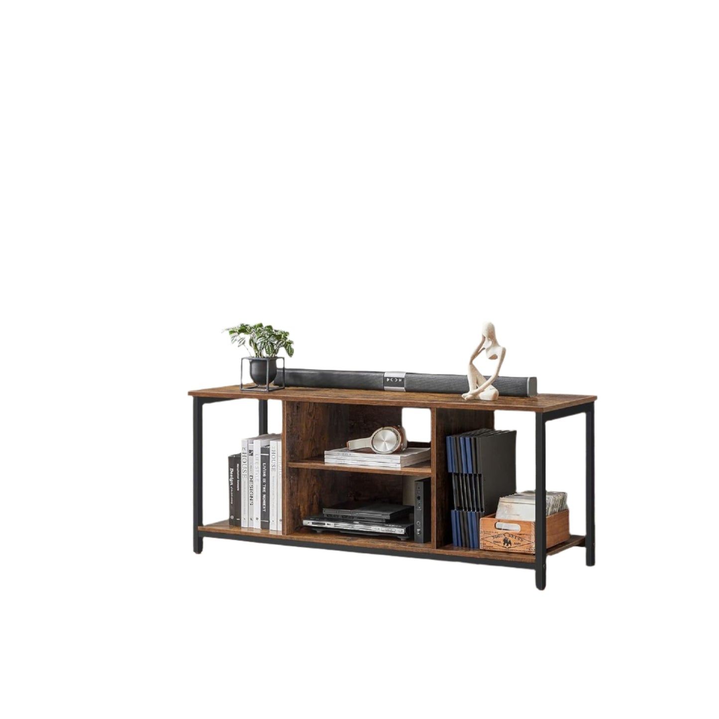 Rustic TV Stand for TVs up to 60 Inches – Industrial Entertainment Unit with Open Shelves, 120 x 40 x 50 cm