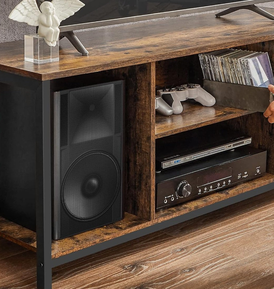 Rustic TV Stand for TVs up to 60 Inches – Industrial Entertainment Unit with Open Shelves, 120 x 40 x 50 cm