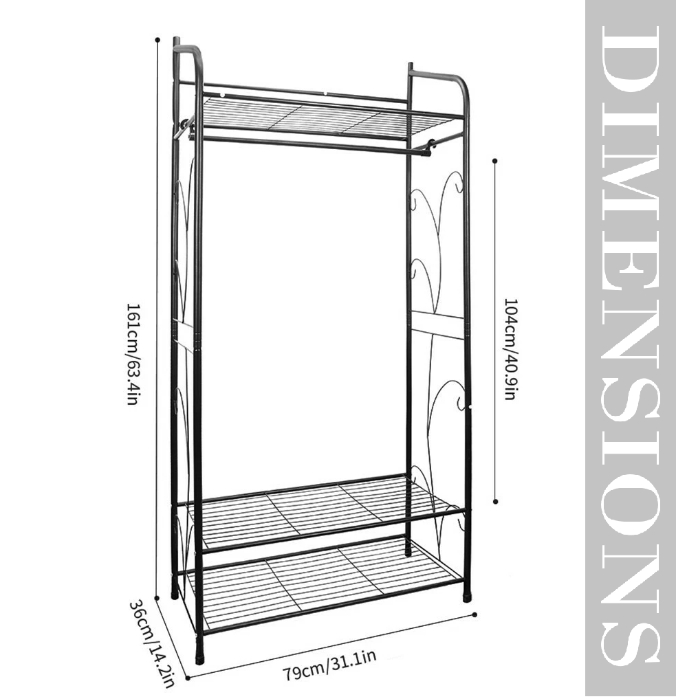 Heavy Duty Garment Clothes Rail Rack with Shelves Metal Coat Stand Hanging Pole Black