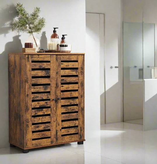 Rustic Bathroom Floor Cabinet – Storage Unit with Doors & Adjustable Shelf